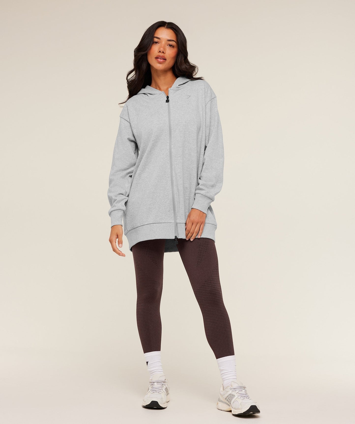 Gymshark Covered Longline Zip Up Hoodie - Light Grey Core Marl