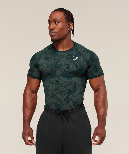 Gymshark Geo Seamless T-Shirt - Deep Petrol Blue/Unit Green