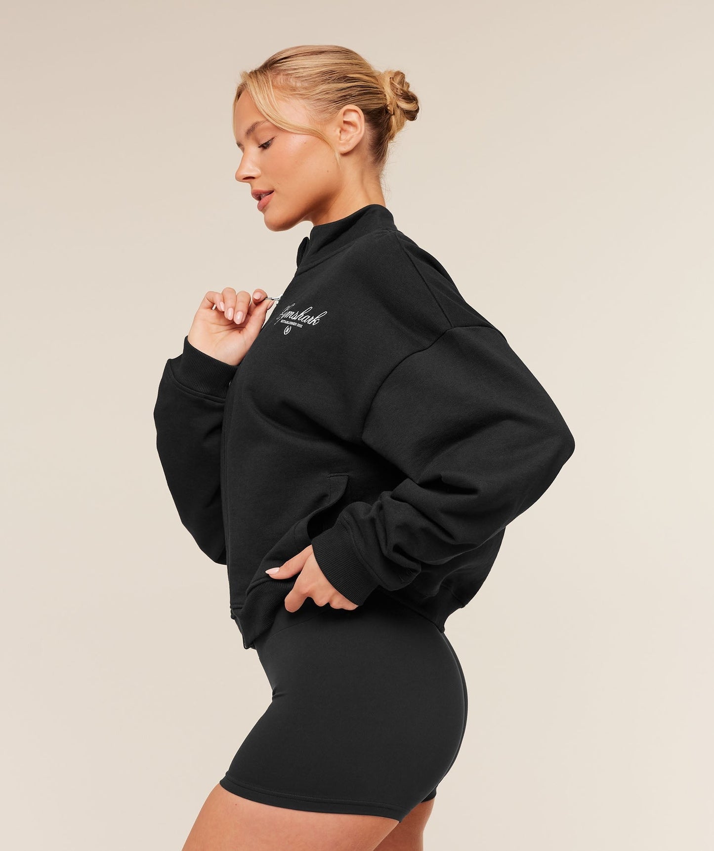 Gymshark Script Embroidery Oversized Zip Through - Black
