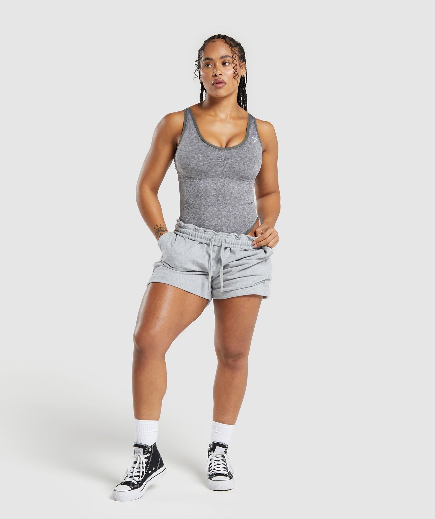 Gymshark LIFT SEAMLESS BODYSUIT - Brushed Grey/White Marl