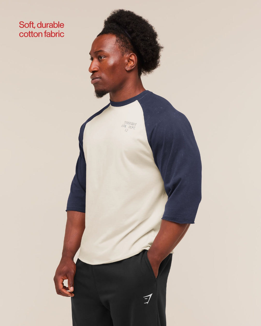 Gymshark Retro Collegiate 3/4 Sleeve T-Shirt - Tinted White/Heavy Blue