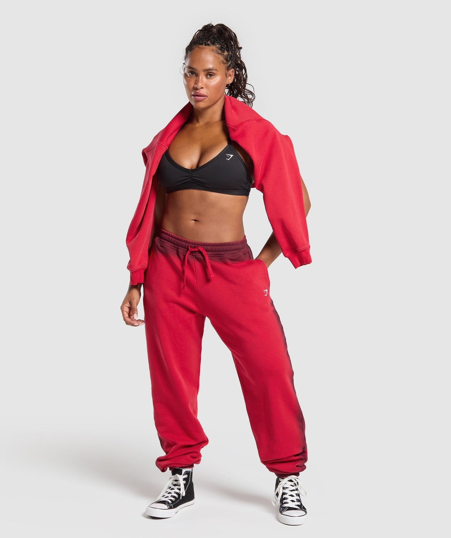 Gymshark Gains Washed Loopback Joggers - Red