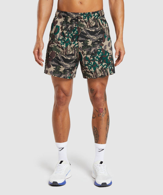Gymshark Sport 7" Shorts - Cement Brown/Black Print