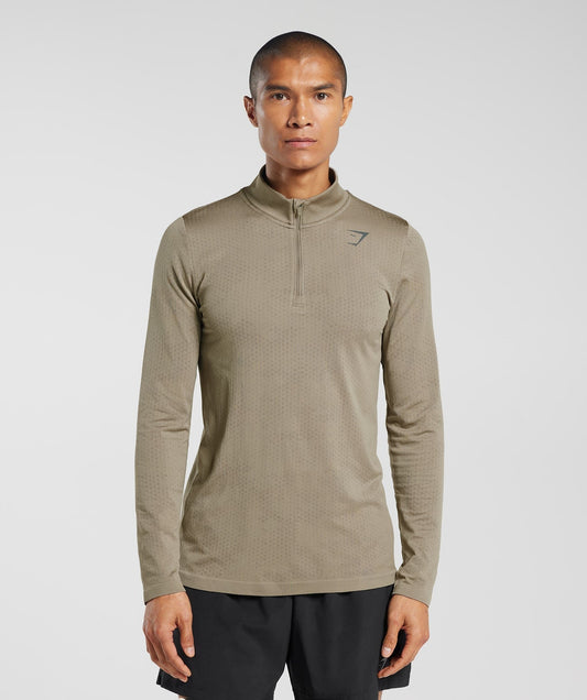 Gymshark Sport Seamless 1/4 Zip - Linen Brown/Camo Brown