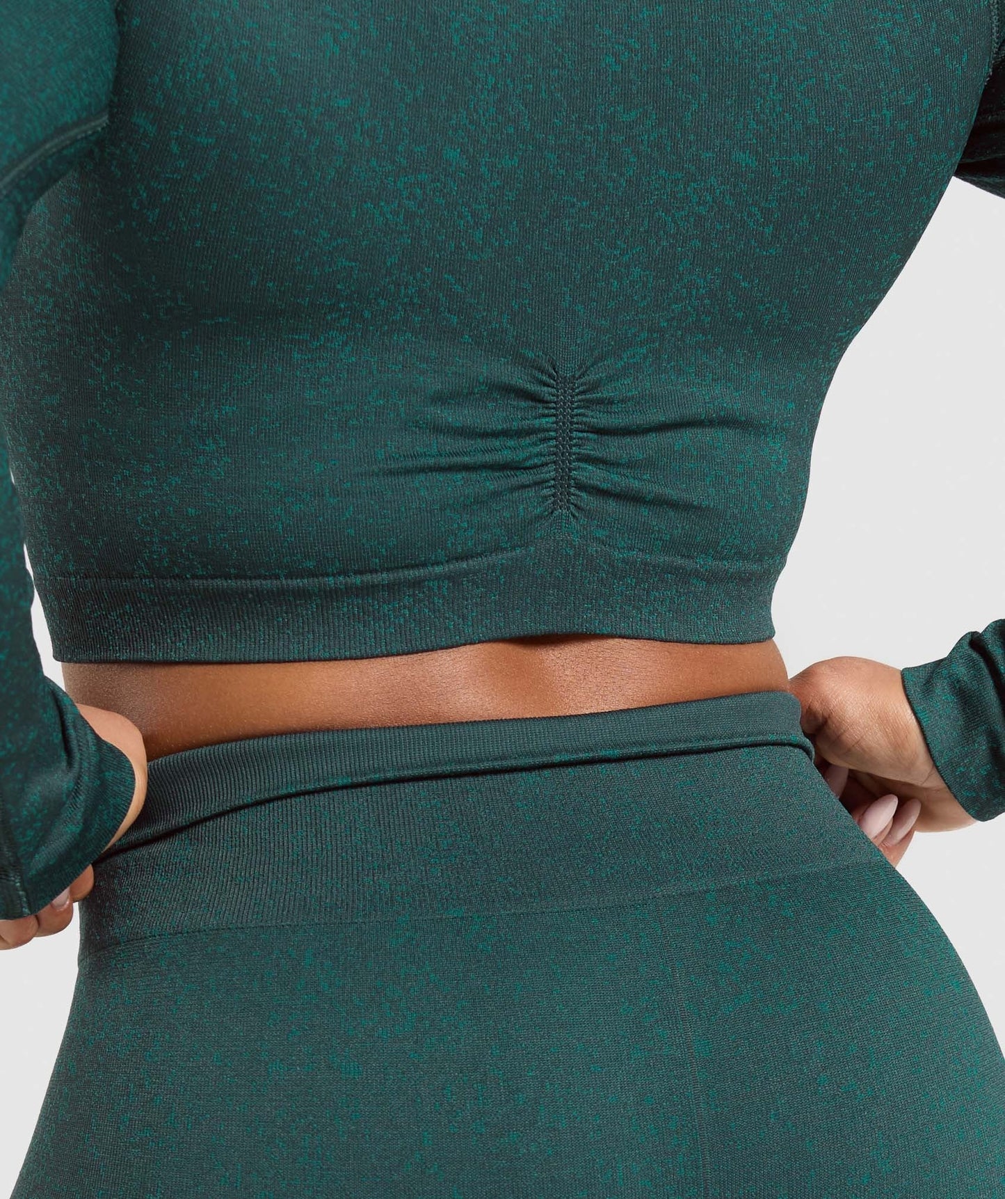 Gymshark Adapt Fleck Seamless Long Sleeve Crop Top - Darkest Teal/Functional Teal