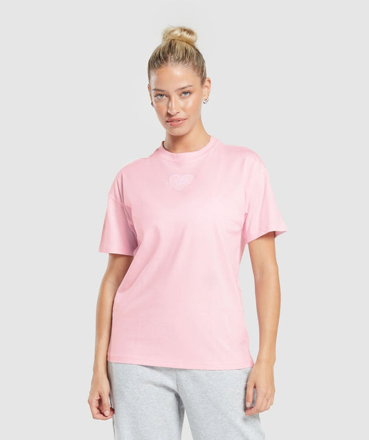 Gymshark Love Hearts Oversized T-Shirt - Dolly Pink