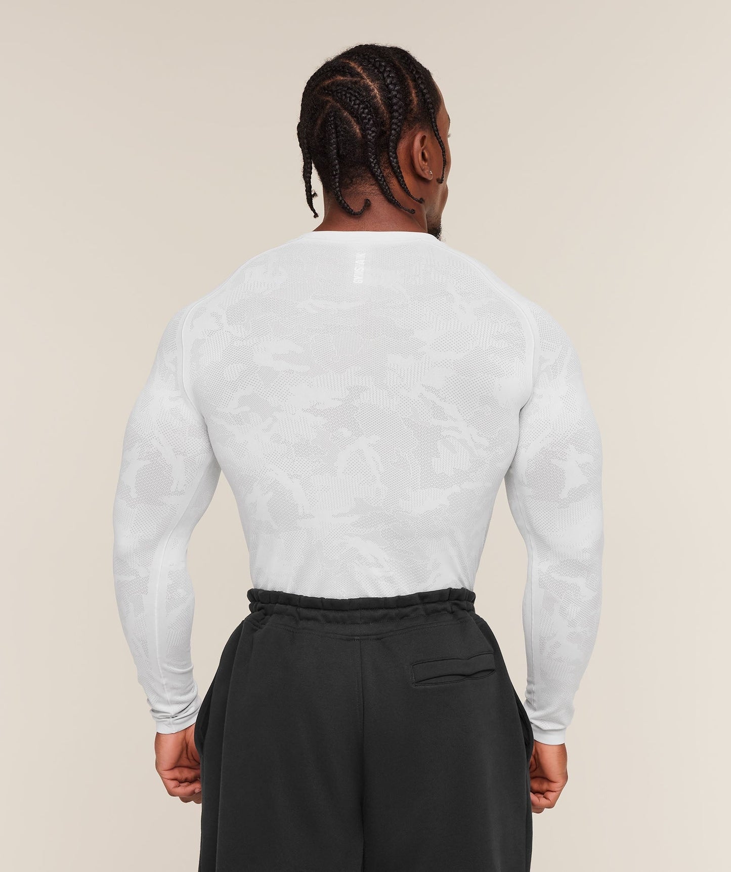 Gymshark Geo Seamless Long Sleeve T-Shirt - White/Light Grey