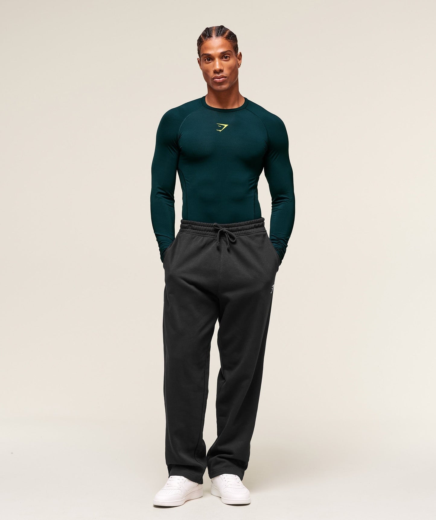 Gymshark Element Baselayer Long Sleeve T-Shirt - Deep Petrol Blue/Sorbet Yellow