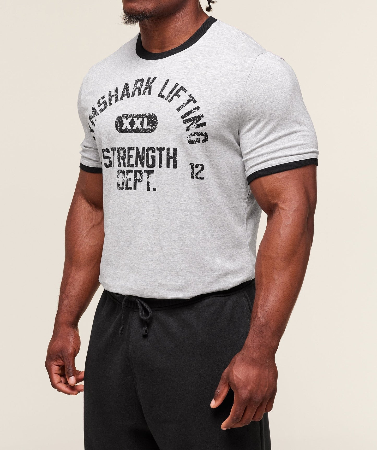 Gymshark XXL Strength Dept Ringer T-Shirt - Light Grey Core Marl