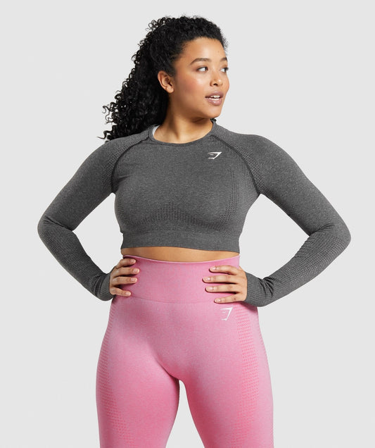 Gymshark Vital Seamless 2.0 Long Sleeve Crop Top - Charcoal Marl