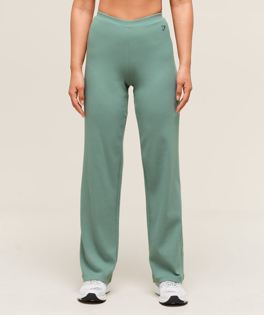 Gymshark Ribbed Cotton Straight Leg Pants - Celeste Blue/Heavy Blue