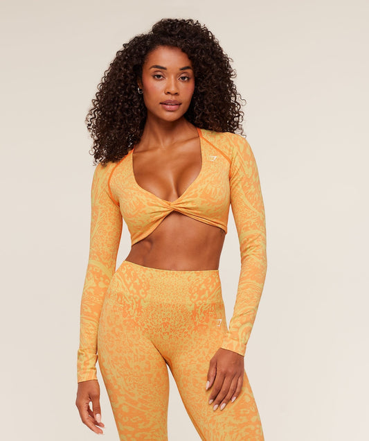 Gymshark Adapt Animal X Whitney Long Sleeve Crop Top - Sorbet Yellow / Dayglow Peach