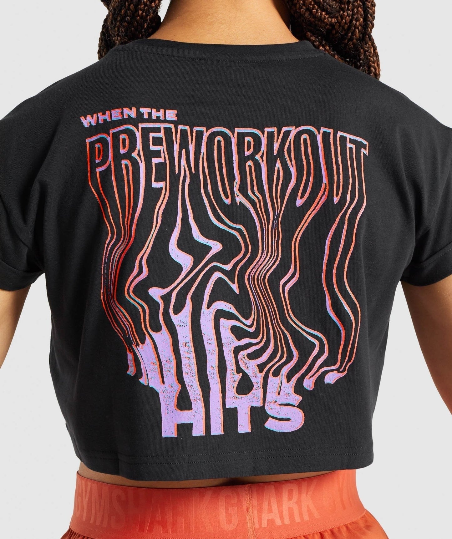 Gymshark Pre-Workout Graphic Crop Tee - Black