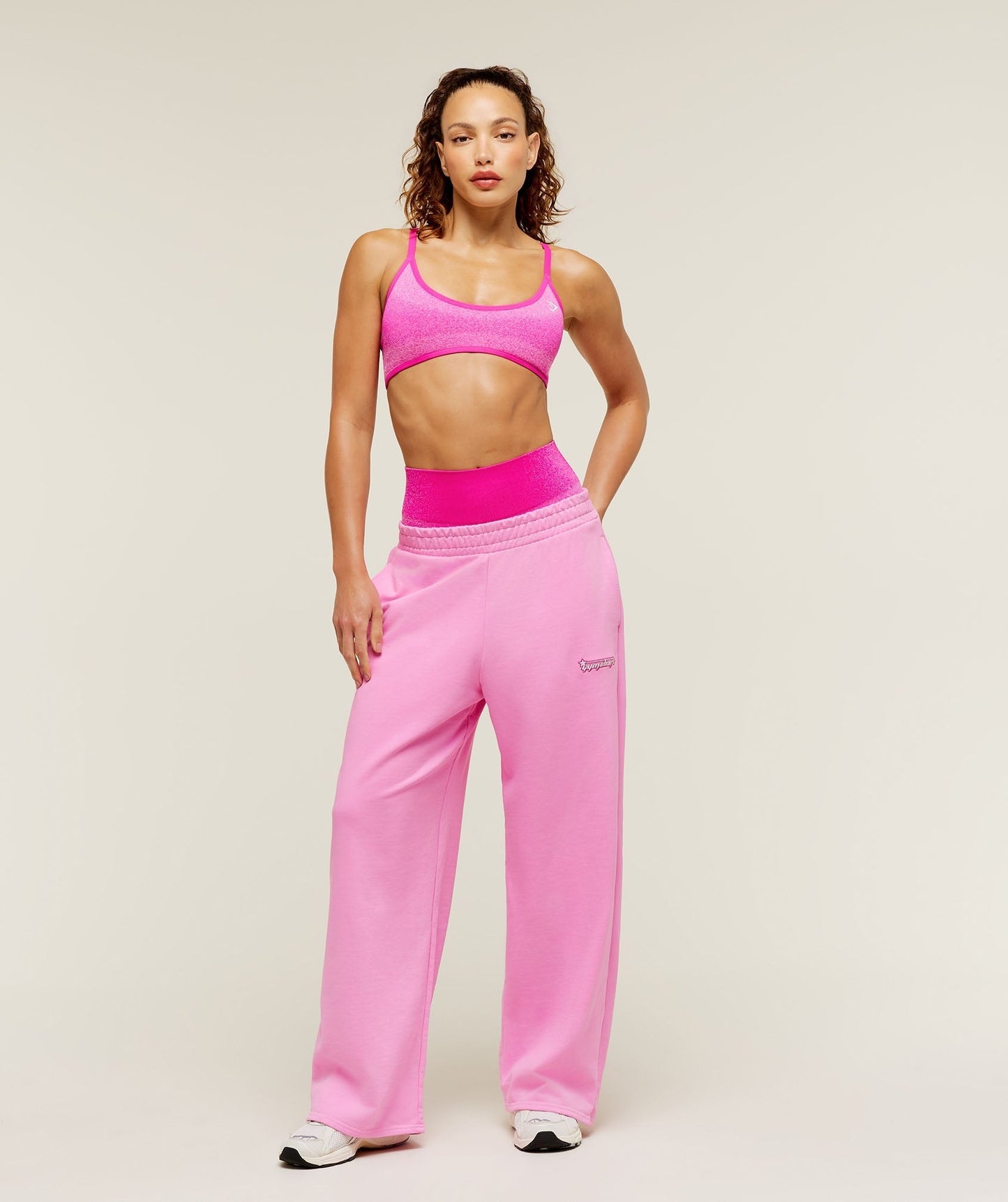 Gymshark Script Embroidery Wide Leg Pants - Focus Pink