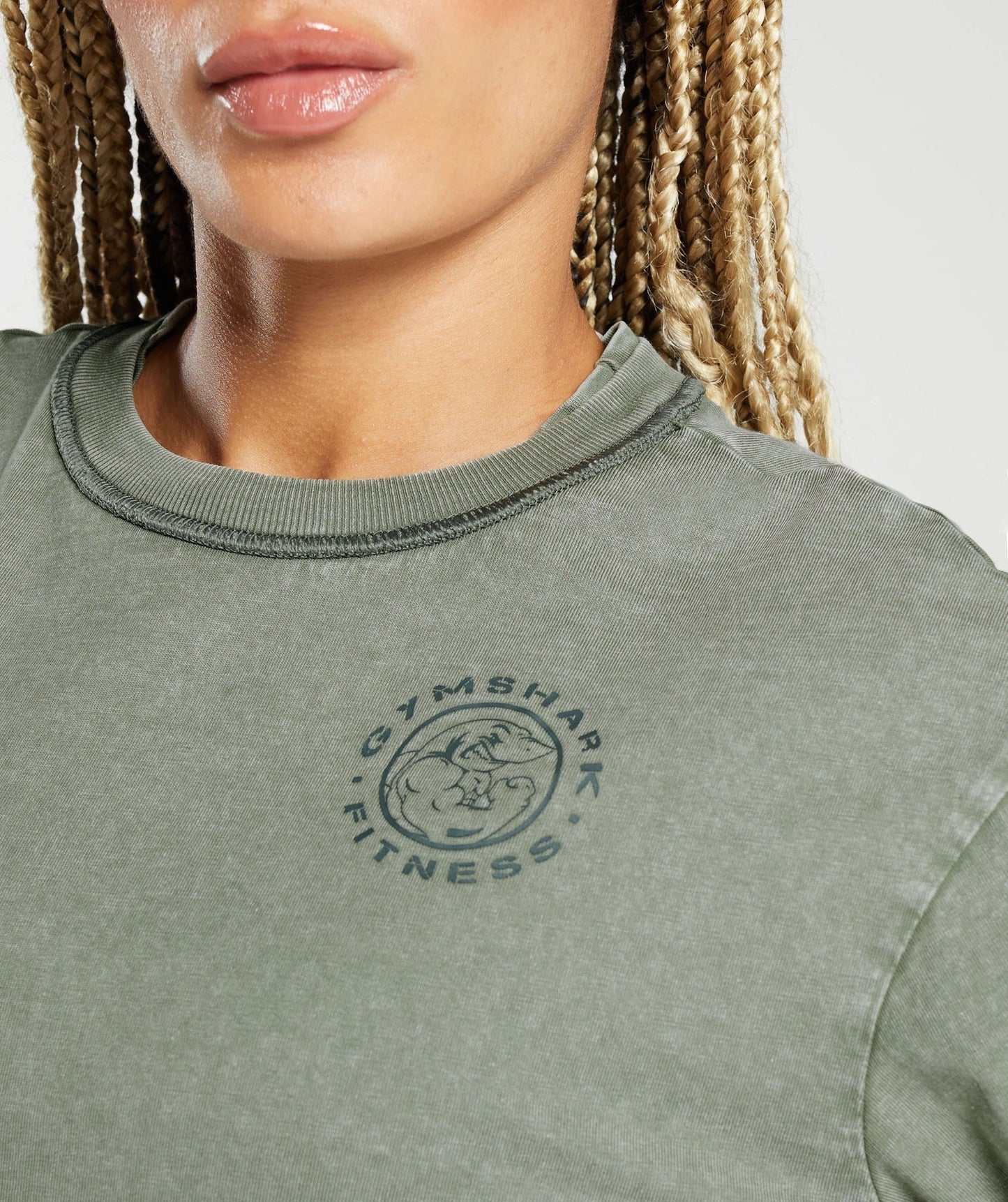 Gymshark Legacy Washed Long Sleeve Top - Dusk Green/Acid Wash
