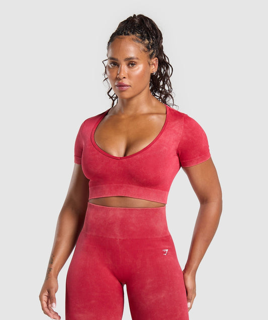 Gymshark Gains Seamless Washed Crop Top - Carmine Red