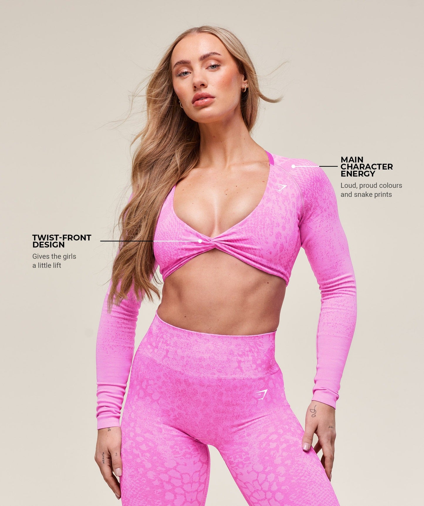 Gymshark Adapt Animal X Whitney Seamless Long Sleeve Top - Sour Pink/Vibrant Pink