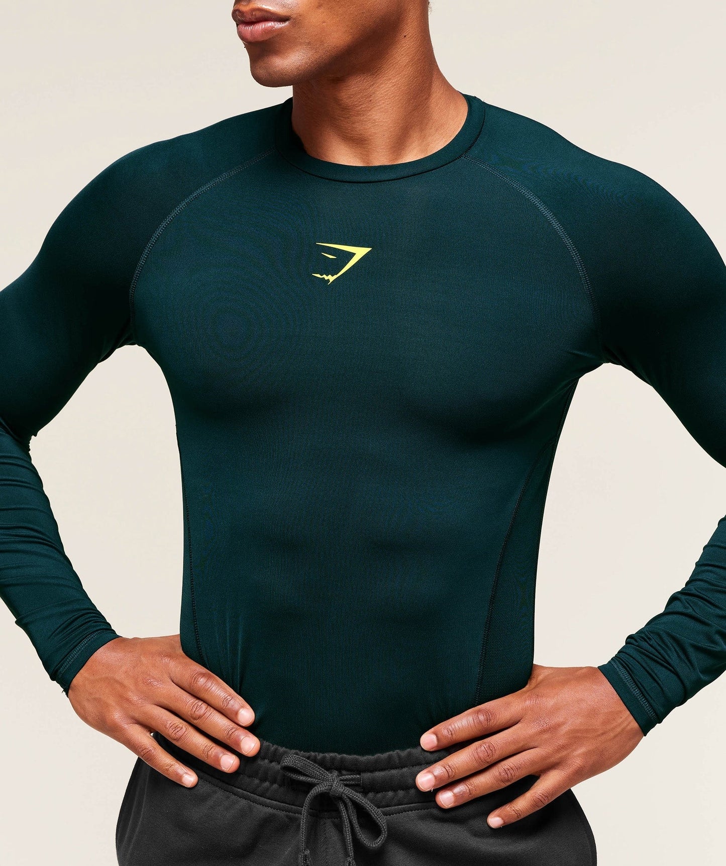 Gymshark Element Baselayer Long Sleeve T-Shirt - Deep Petrol Blue/Sorbet Yellow