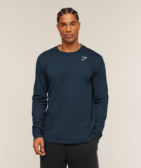 Gymshark Crest Long Sleeve T-Shirt - Navy