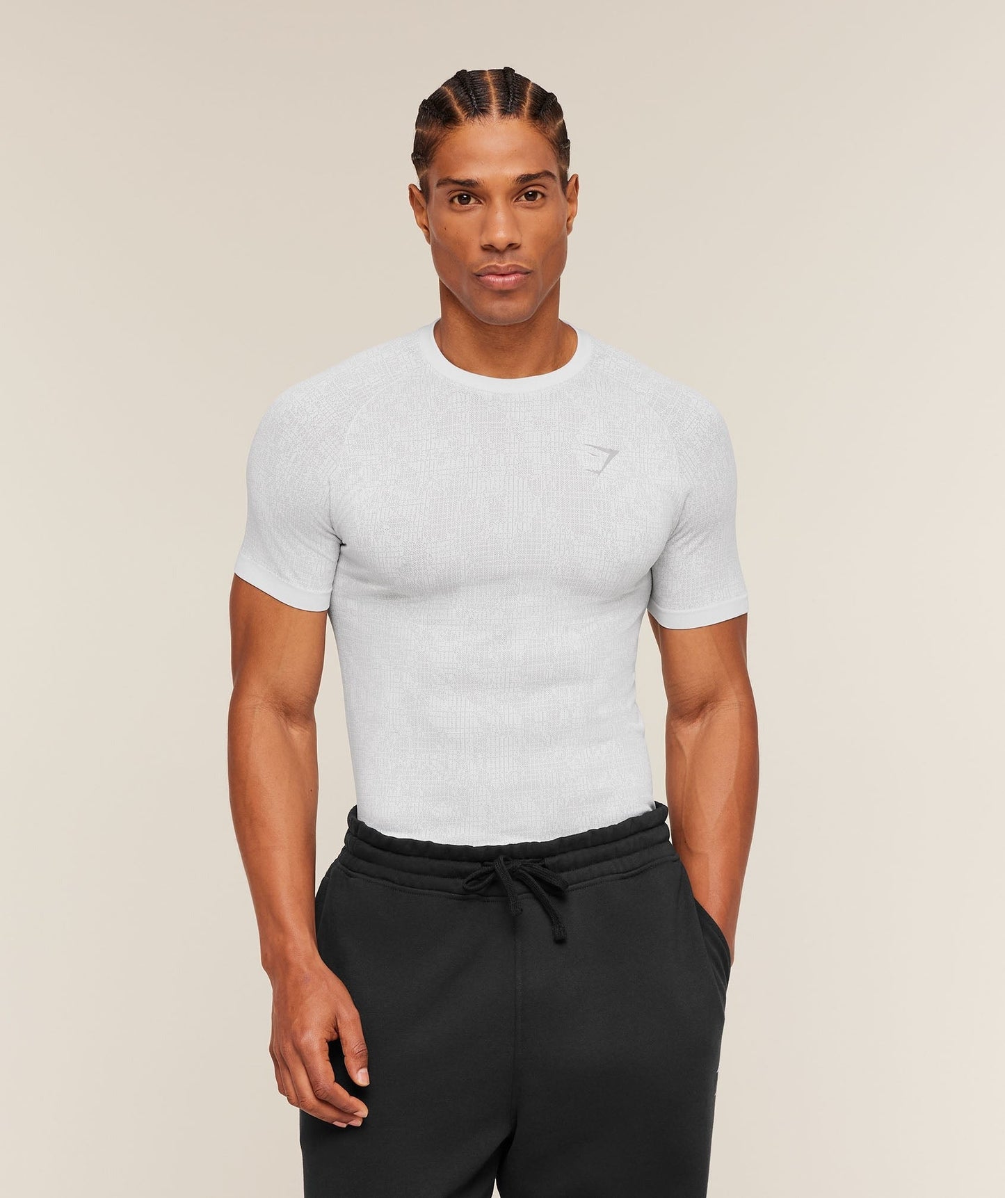 Gymshark Geo Seamless Grid T-Shirt - White/Silver Grey