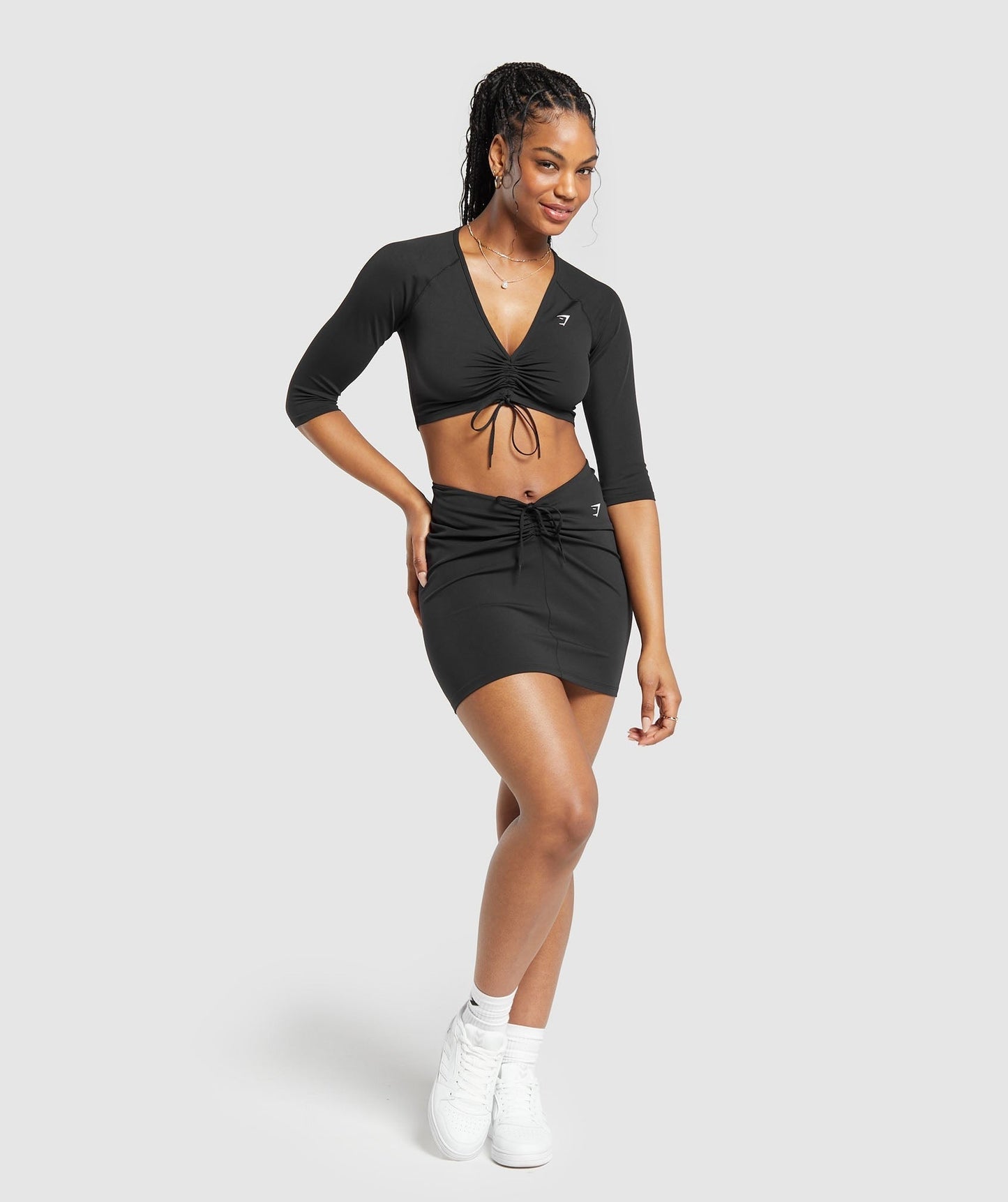 Gymshark Ruche 3/4 Sleeve Crop Top - Black