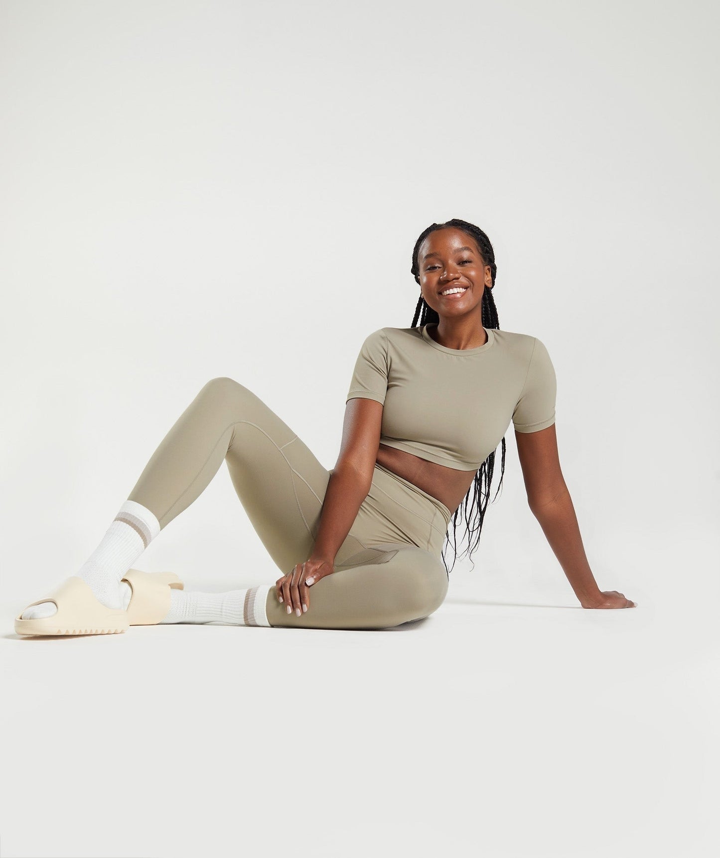 DNU Gymshark Whitney Short Sleeve Crop Top - Cement Brown