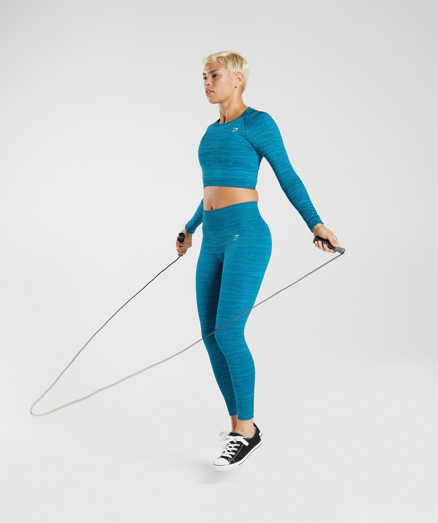 Gymshark Adapt Marl Seamless Long Sleeve Crop Top - Atlantic Blue/Shark Blue