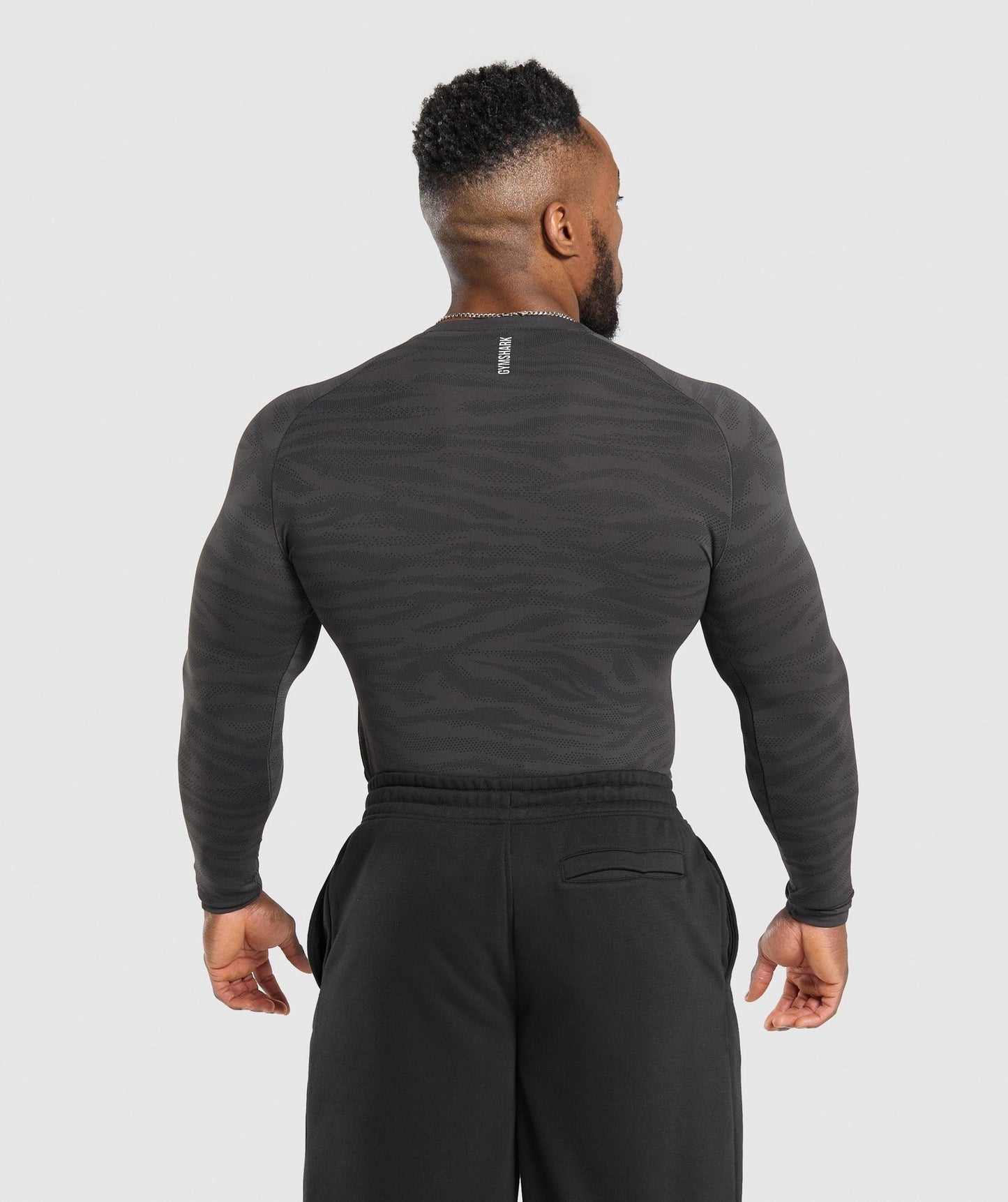 Gymshark Geo Animal Seamless Long Sleeve T-Shirt - Onyx Grey/Black