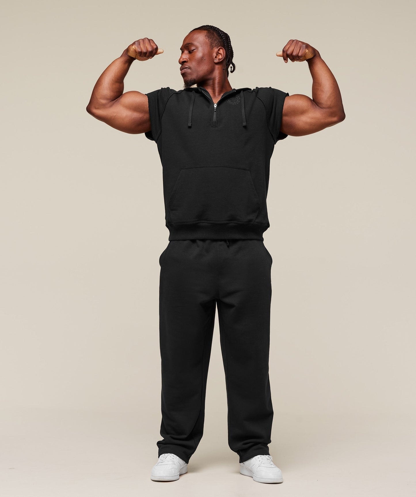 Gymshark Legacy 1/4 Zip Cap Sleeve Hoodie - Black