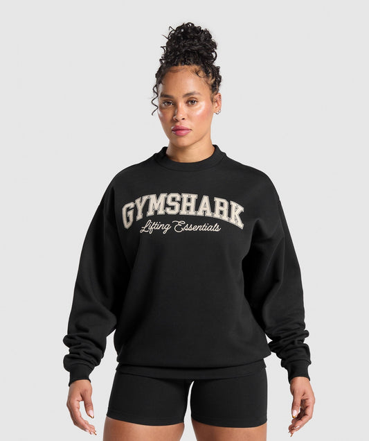 Gymshark Lifting Essentials Graphic Brushed Oversized Sweatshirt - Black