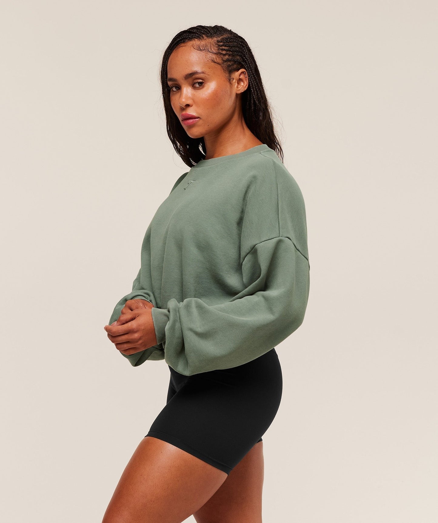 Gymshark Power Washed Sweat Top - Unit Green/Acid Wash Small Ball