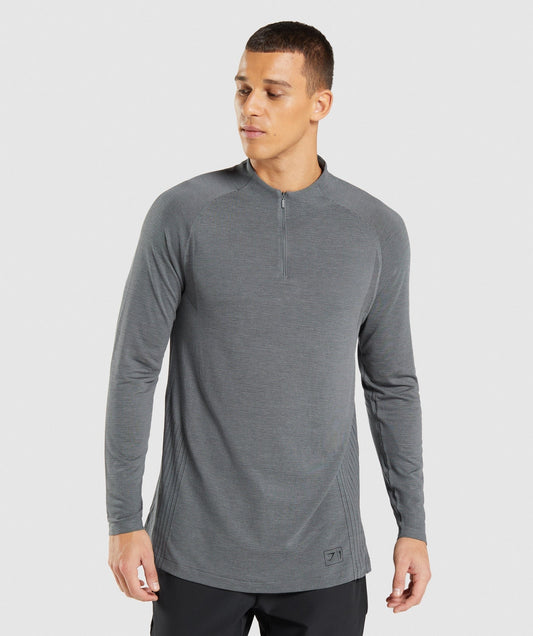 Gymshark Retake Seamless 1/4 Zip - Black/Charcoal Marl
