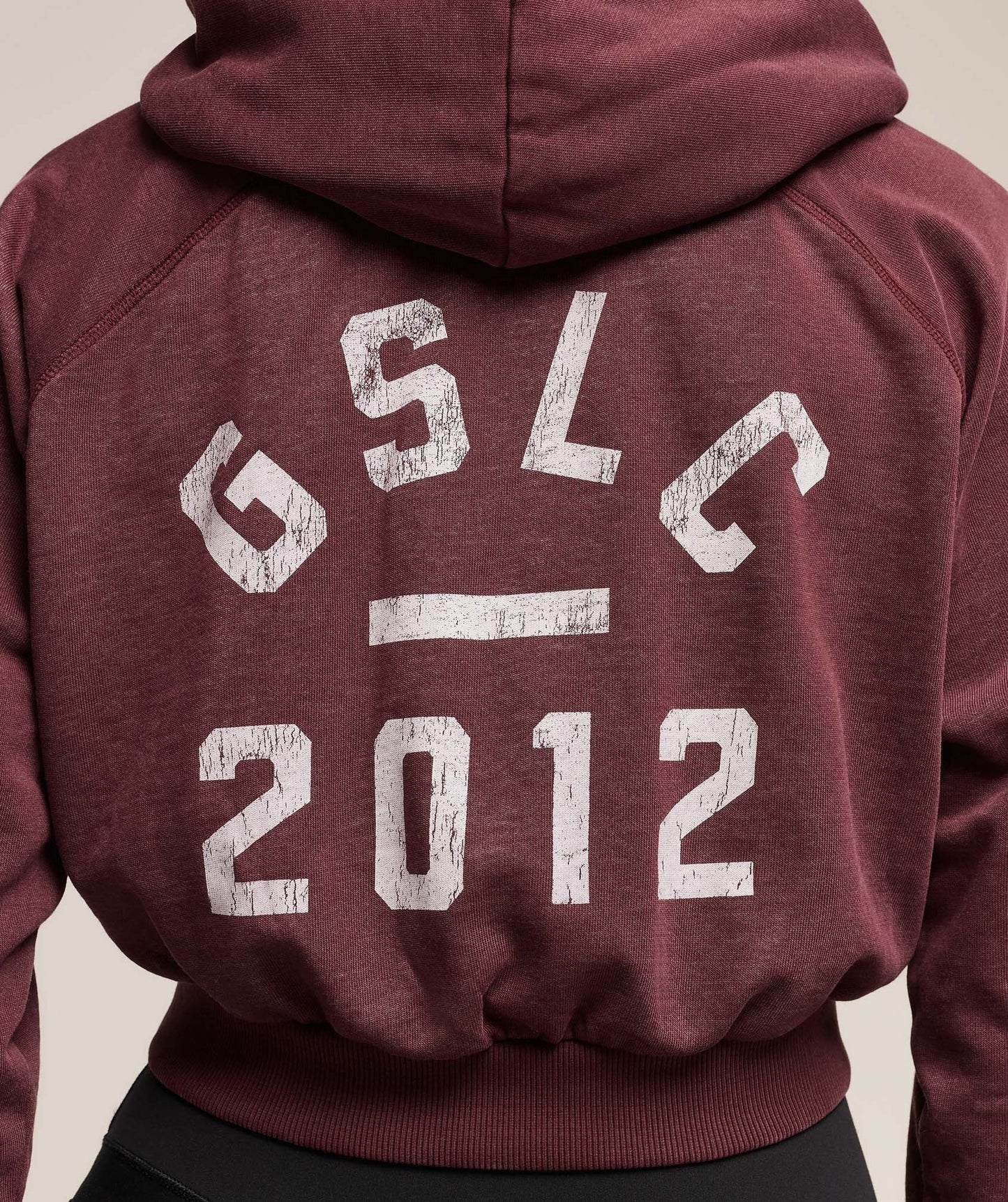 Gymshark Lifting Club 2012 Graphic Cropped Hoodie - Rich Maroon/Wash