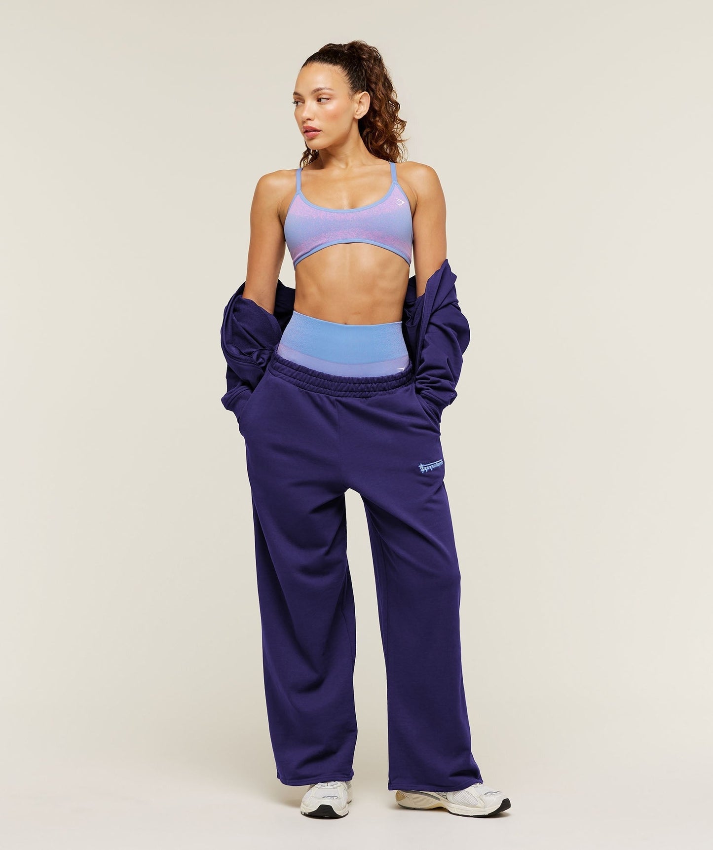 Gymshark Script Embroidery Wide Leg Pants - Indigo Purple