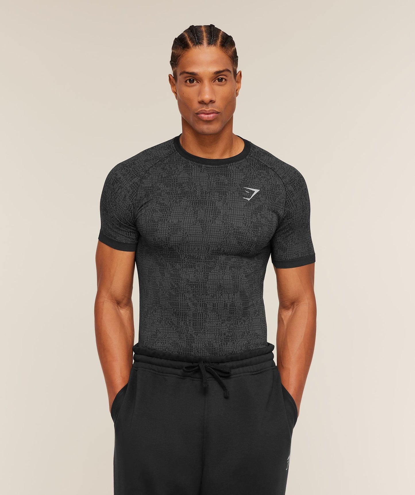Gymshark Geo Seamless Grid T-Shirt - Black/Smokey Grey