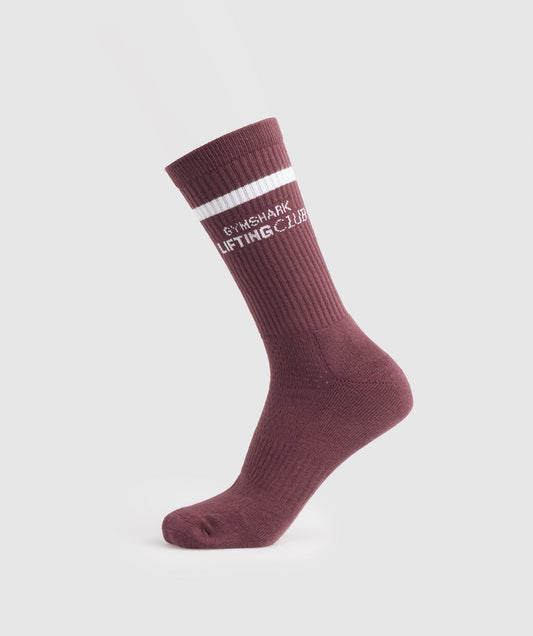 Gymshark Social Club Double Stripe 1pk Sock - Cherry Brown/White
