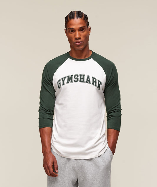 Gymshark GSLC Raglan 3/4 Sleeve T-Shirt - Soft White/Trail Green