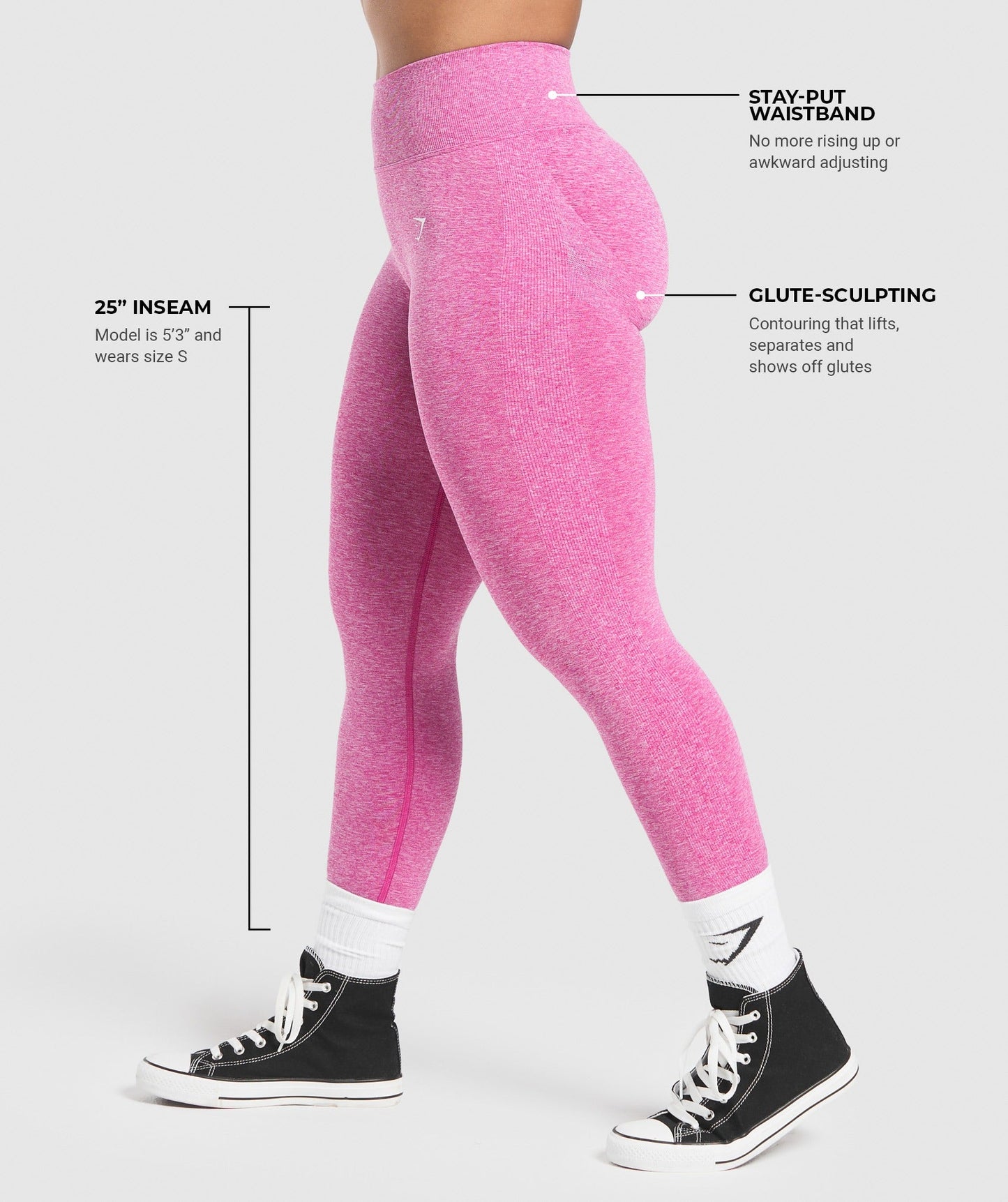 Gymshark Lift Seamless Leggings - Winning Pink/White Marl