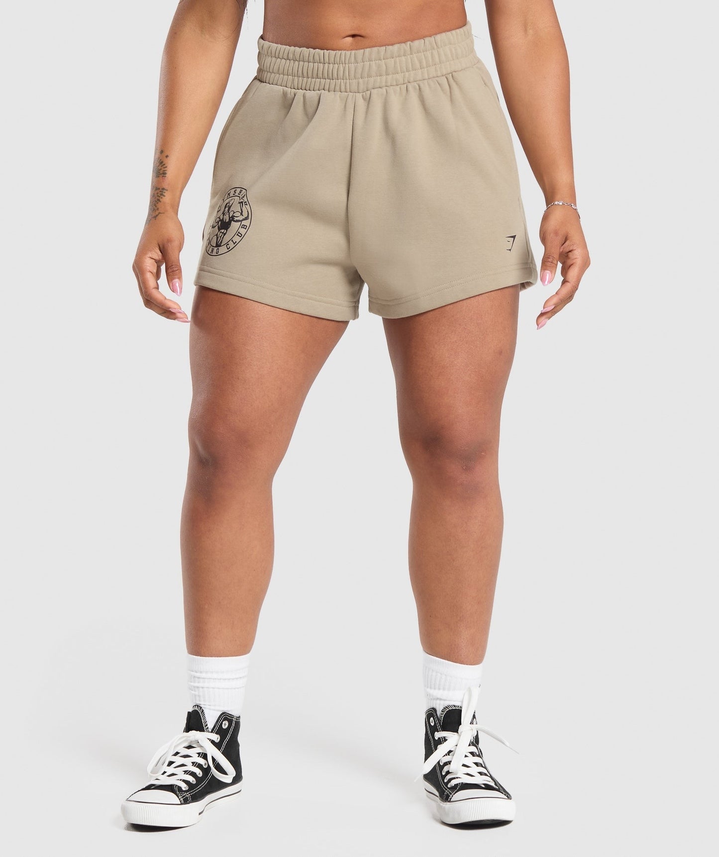 Gymshark Strong Girl Lifting Club Graphic Shorts - Sand Brown