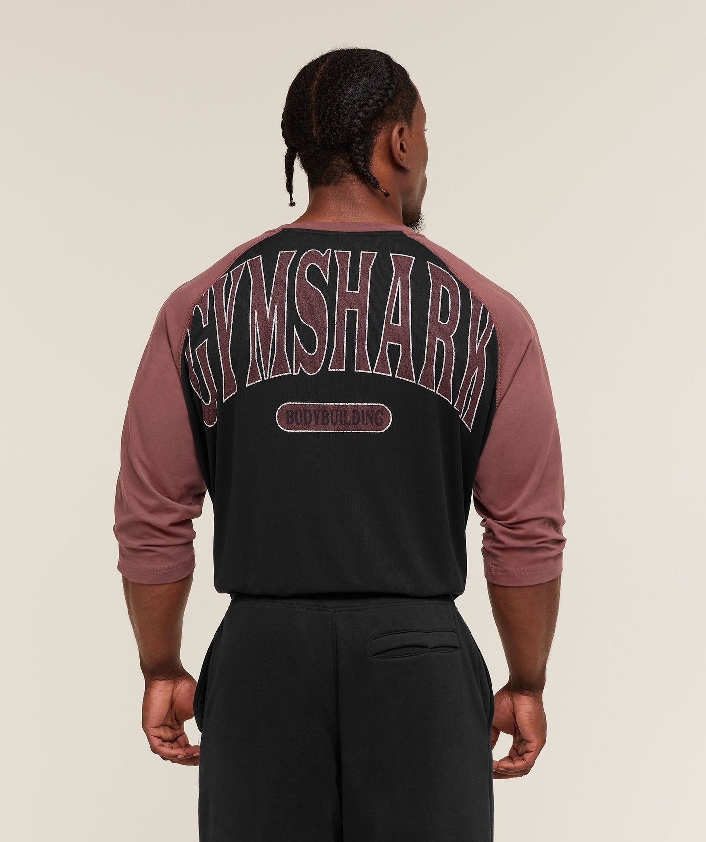 Gymshark 1/3 LS Graphic T-Shirt - Black/Burgundy Brown