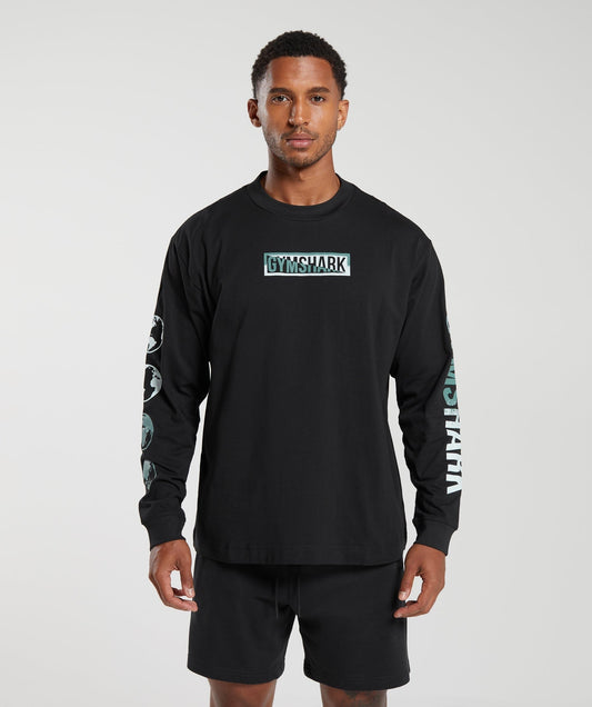 Gymshark Global Graphic Long Sleeve T-Shirt - Black