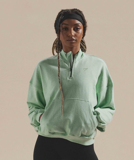 Gymshark Rest Day Sweats 1/2 Zip Pullover - Refreshing Green Marl