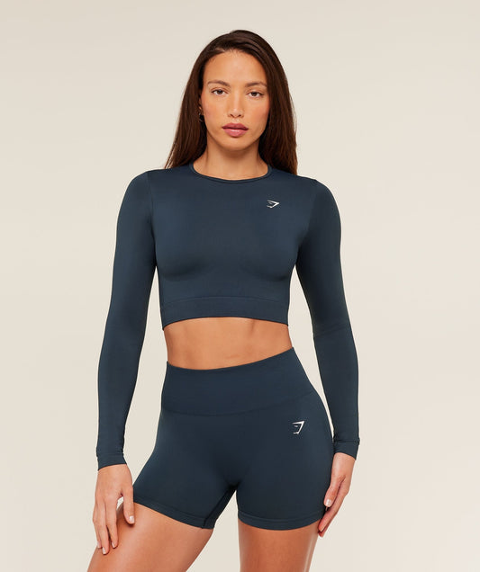 Gymshark Everyday Seamless Long Sleeve Crop Top - Navy