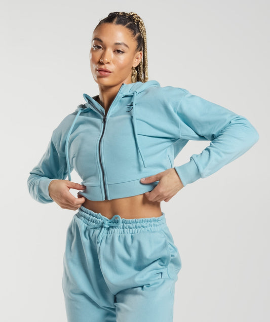 Gymshark GS Power Crop Zip Hoodie - Iceberg Blue