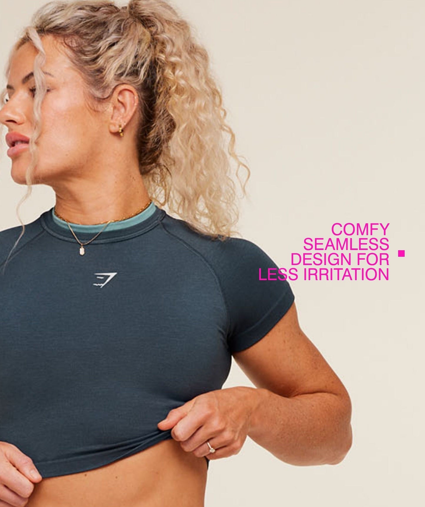 Gymshark Interval Seamless Short Sleeve Crop Top - Stealth Blue/Storm Blue
