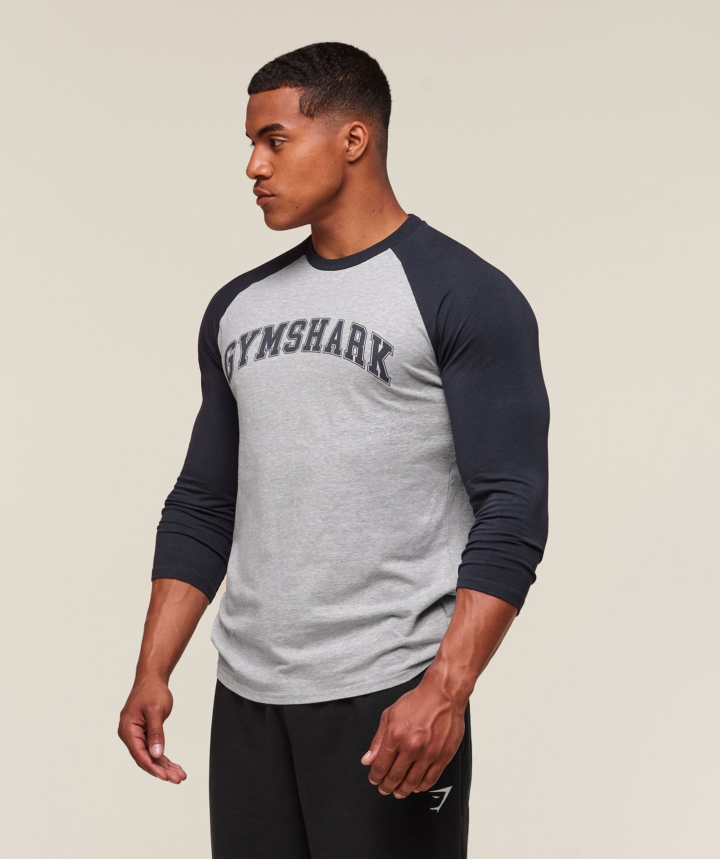 Gymshark GSLC Raglan 3/4 Sleeve T-Shirt - Light Grey Core Marl/Heavy Blue
