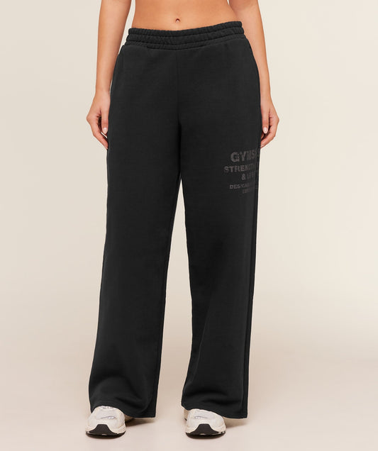 Gymshark Stacked Graphic Wide Leg Joggers - Black