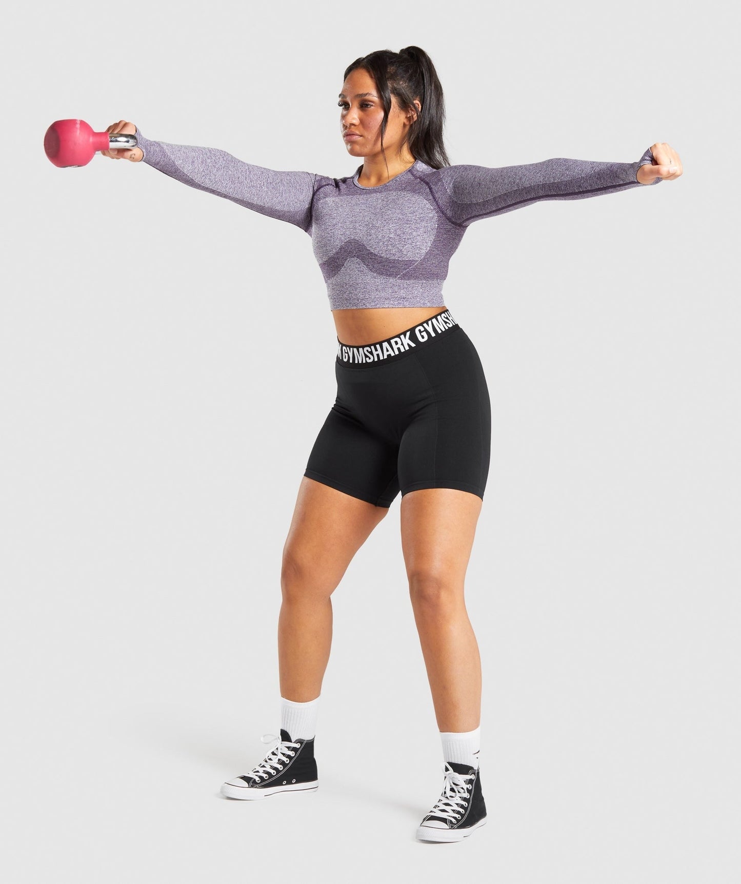 Gymshark Flex Sports Long Sleeve Crop Top - Purple Marl