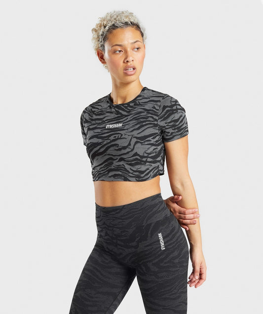 Gymshark Animal Graphic Crop Top - Black Print