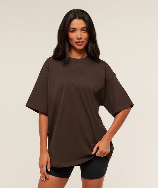 Gymshark Embossed Graphic Oversized T-Shirt - Archive Brown